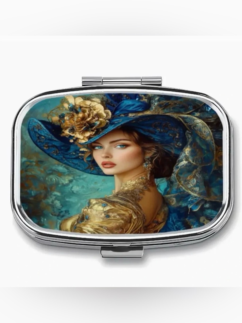 Victorian Lady Elegant Pill Organizer 2-Compartment Compact Pill Case New